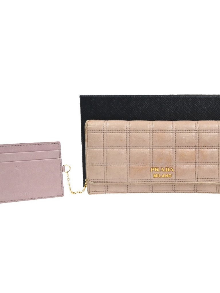 Prada Logo Bifold Flap Long Wallet Quilted Leather Pink Beige Ghw Italy 01kd035
